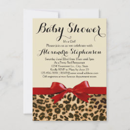 Leopard Safari Rode Boog Meisje Baby shower Uitnod Kaart