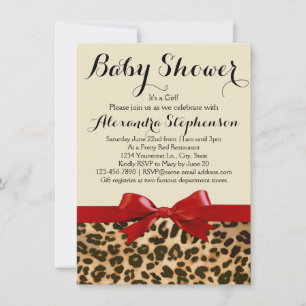 Leopard Safari Rode Boog Meisje Baby shower Uitnod Kaart