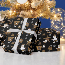 Leopard Santa Purse Pattern op Black Cadeaupapier