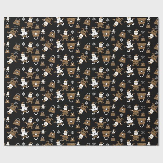 Leopard Santa Purse Pattern op Black Cadeaupapier (Vlak)
