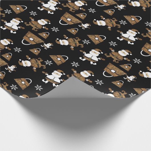 Leopard Santa Purse Pattern op Black Cadeaupapier (Hoek)