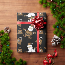 Leopard Santa Purse Pattern op Black Cadeaupapier