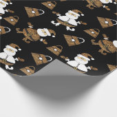 Leopard Santa Purse Pattern op Black Cadeaupapier (Hoek)