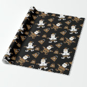 Leopard Santa Purse Pattern op Black Cadeaupapier (Uitgerold)