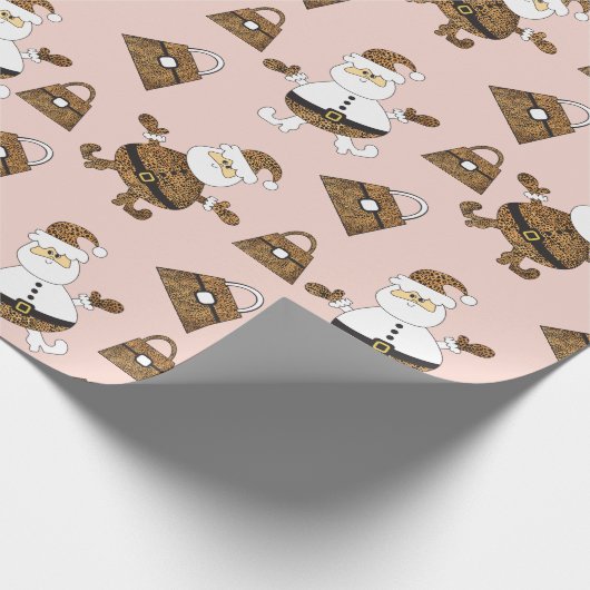 Leopard Santa Purse Pattern op Blush Cadeaupapier (Hoek)