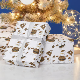 Leopard Santa Purse Star Pattern op White Cadeaupapier