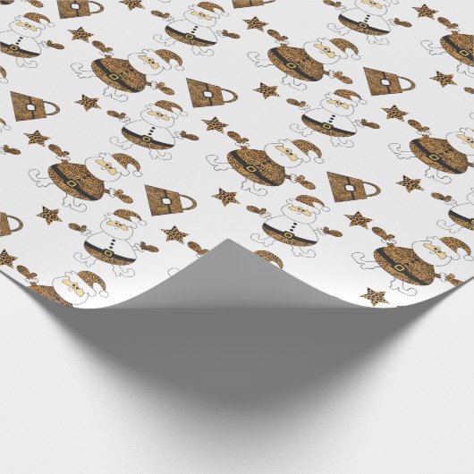 Leopard Santa Purse Star Pattern op White Cadeaupapier (Hoek)