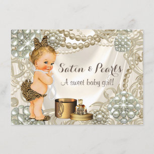 Leopard Satin Pearl Girly Baby Girl Shower Kaart