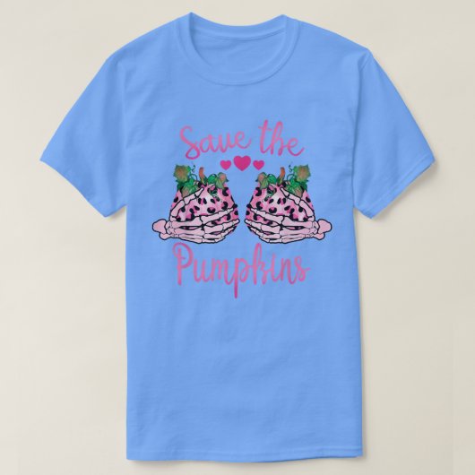 Leopard Save the Pumpkins Skeleton Hands Breast Ca T-shirt (Design voorkant)