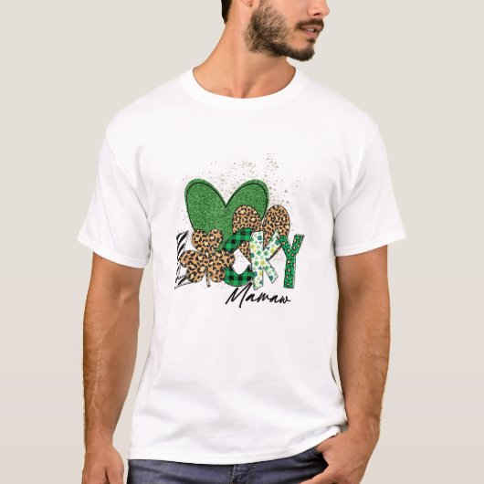 Leopard Shamrock Funny Lucky Mamaw St Patricks Day T-shirt (Voorkant)