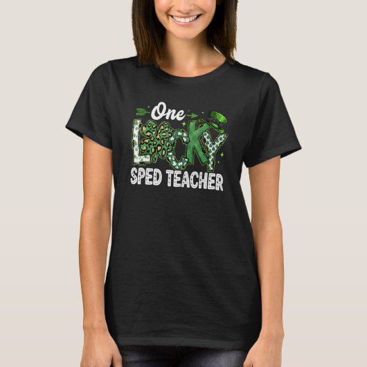 Leopard Shamrock One Lucky Sped Teacher St. Patric T-shirt (Voorkant)