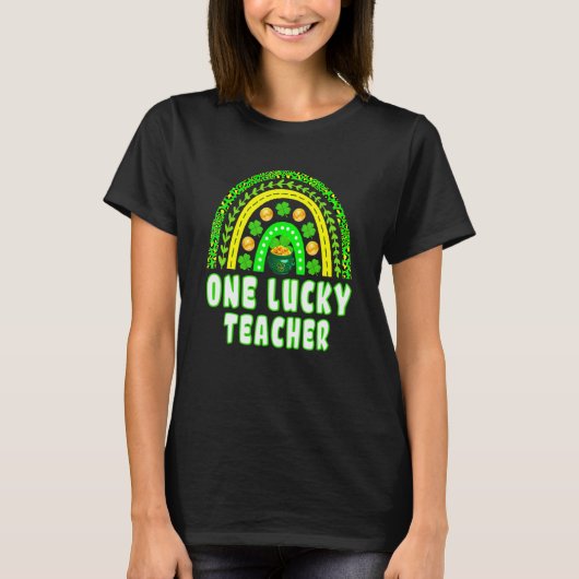 Leopard Shamrock One Lucky Teacher St Patrick's Da T-shirt (Voorkant)