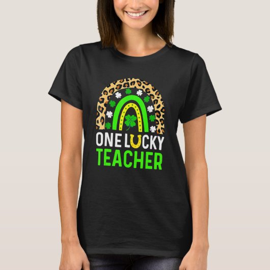 Leopard Shamrock One Lucky Teacher St Patrick's Da T-shirt (Voorkant)
