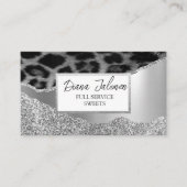 Leopard Silver Glitter Dames DIY Beauty Visitekaartje (Voorkant)