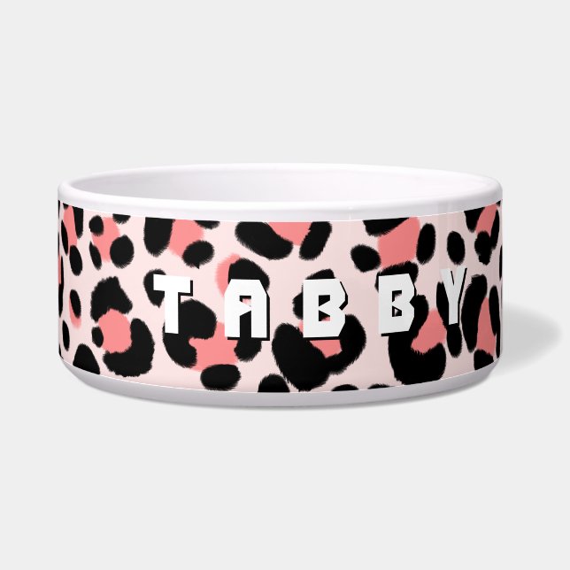 Leopard Sinaasappel Black Beige gepersonaliseerd Voerbakje (Rechts)