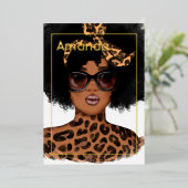 Leopard Skin Afro Birthday Party Folie Uitnodiging (Staand Voorkant)