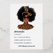 Leopard Skin Afro Birthday Party Folie Uitnodiging (Achterkant)