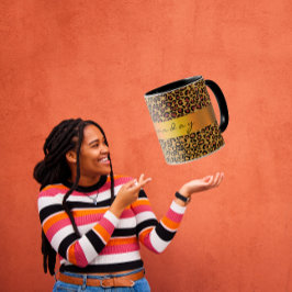 Leopard Skin Black Honey Gold Stripe Name Coffe Mok