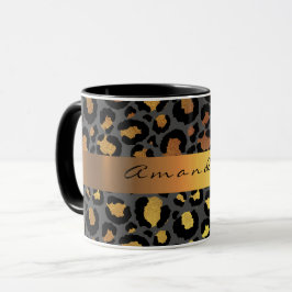 Leopard Skin Black Honey Gold Stripe Name Custom Mok