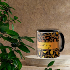 Leopard Skin Black Honey Gold Stripe Name Glam Mok