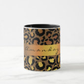 Leopard Skin Black Honey Gold Stripe Name Glam Mok (Midden)