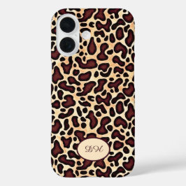 Leopard Skin Brown Cream Pattern Monogrammed - iPhone 16 Hoesje