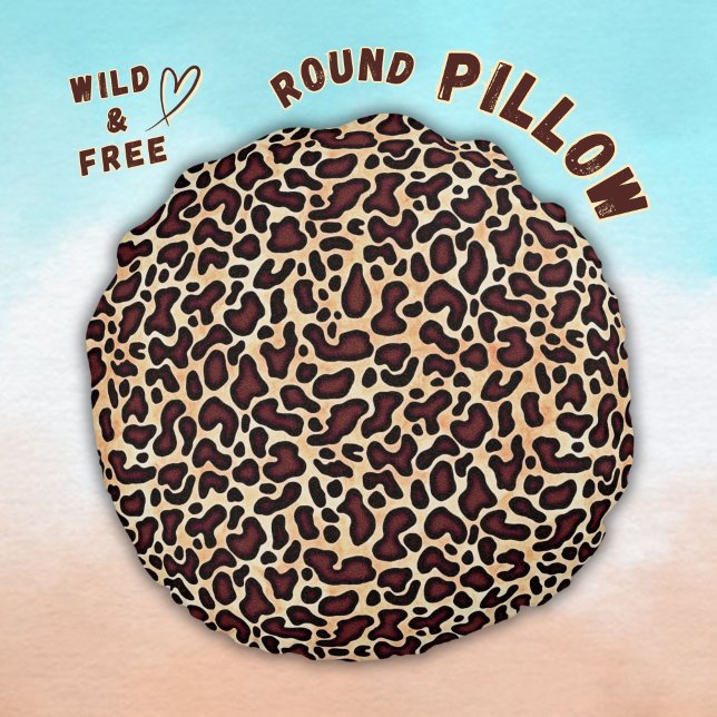 Leopard Skin Brown Cream Pattern - Rond Kussen (Creator heeft geüpload)