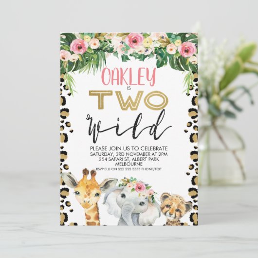 Leopard Skin Floral 2 Wild Birthday Uitnodiging (Staand voorkant)