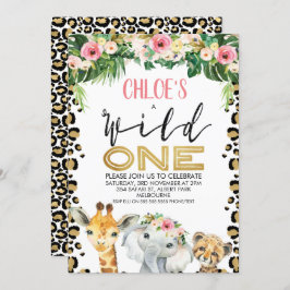 Leopard Skin Floral Wild Uitnodiging één dag