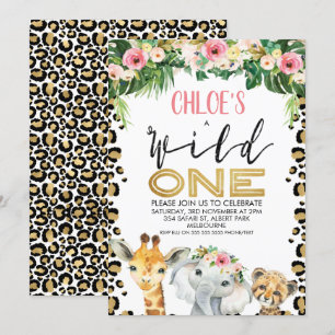 Leopard Skin Floral Wild Uitnodiging één dag