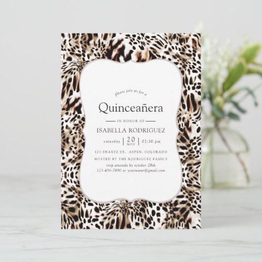 Leopard Skin Pattern Quinceanera Kaart (Staand voorkant)