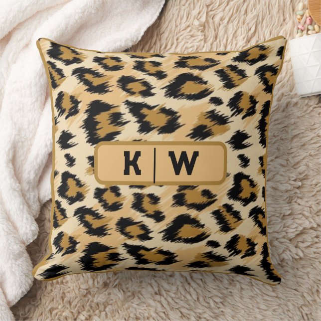 Leopard Skin Print Monogram Initiaal | Kussen (Deken)