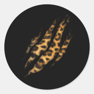 Leopard Skin Print Torn Claw Ronde Sticker