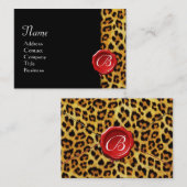 LEOPARD SKIN, RODE WAX SEAL MONOGRAM, zwart Visitekaartje (Voorkant / Achterkant)