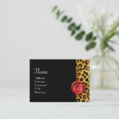 LEOPARD SKIN, RODE WAX SEAL MONOGRAM, zwart Visitekaartje (Staand voorkant)