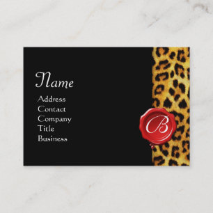 LEOPARD SKIN, RODE WAX SEAL MONOGRAM, zwart Visitekaartje