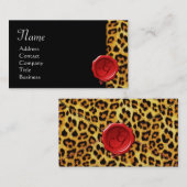 LEOPARD SKIN, RODE WAX SEAL MONOGRAM, zwart Visitekaartje (Voorkant / Achterkant)