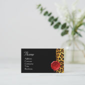 LEOPARD SKIN, RODE WAX SEAL MONOGRAM, zwart Visitekaartje (Staand voorkant)