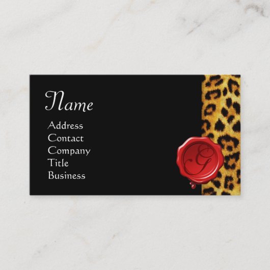 LEOPARD SKIN, RODE WAX SEAL MONOGRAM, zwart Visitekaartje (Voorkant)