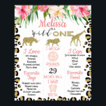 Leopard Skin Safari 1st Birthday Milestone Poster<br><div class="desc">Leopard Skin Safari 1st Birthday Milestone Poster Leopard of cheetah huidpatroon beschermt het eerste verjaardagsmijlpaal poster van het meisje,  dat ook een faux goudglitter-woord en safari diersilhouettes bevat. Dit poster is een geweldig feest voor de eerste verjaardag van een klein meisje en een heerlijk hoer.</div>