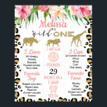 Leopard Skin Safari 1st Birthday Milestone Poster<br><div class="desc">Leopard Skin Safari 1st Birthday Milestone Poster Leopard of cheetah huidpatroon beschermt het eerste verjaardagsmijlpaal poster van het meisje, dat ook een faux goudglitter-woord en safari diersilhouettes bevat. Dit poster is een geweldig feest voor de eerste verjaardag van een klein meisje en een heerlijk hoer.</div>