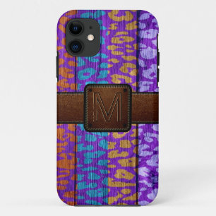 Leopard Skin Wood Bruin leder iPhone 11 Hoesje