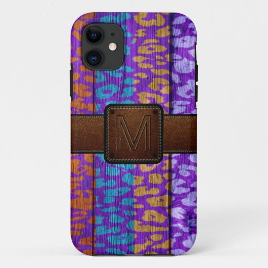 Leopard Skin Wood Bruin leder Case-Mate iPhone Case (Achterkant)
