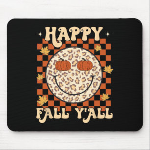 Leopard Smile Face Happy Herfst Y'all Retro Groovy Muismat