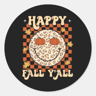 Leopard Smile Face Happy Herfst Y'all Retro Groovy Ronde Sticker