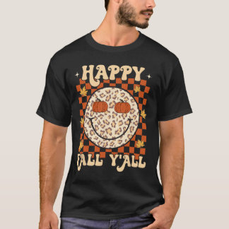 Leopard Smile Face Happy Herfst Y'all Retro Groovy T-shirt