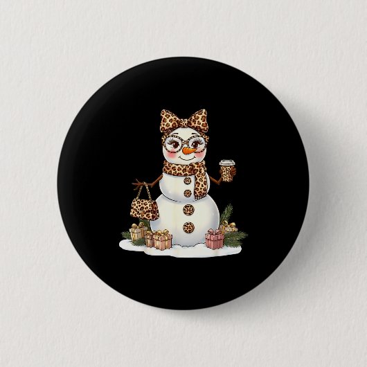 Leopard Snowman With Sungles Funny Christmas Women Ronde Button 5,7 Cm (Voorkant)