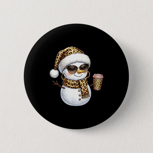 Leopard Snowman With Sungles Funny Christmas Women Ronde Button 5,7 Cm (Voorkant)
