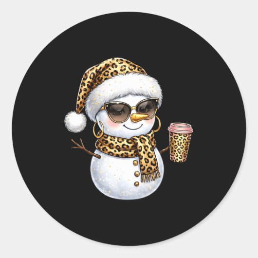 Leopard Snowman With Sungles Funny Christmas Women Ronde Sticker (Voorkant)