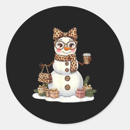 Leopard Snowman With Sungles Funny Christmas Women Ronde Sticker (Voorkant)